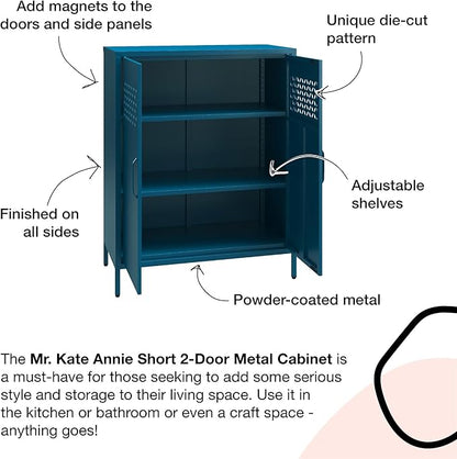 Mr. Kate Annie Short Metal 2 Door Cabinet, Deep Blue Ocean - LeafyLoom