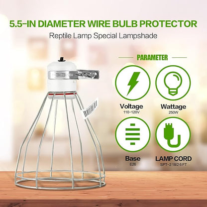 Simple Deluxe E26 Clamp Lamp Light with Steel Cage Wire Grillup, Suit for 250W Lamp (No Bulb Included) with 6 ft Cord, 1 Pack - LeafyLoom