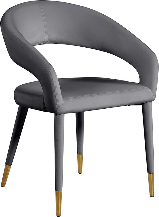 Meridian Furniture Destiny Collection Modern | Contemporary Velvet Upholstered Rounded Back Dining Chair, 23" W x 23" D x 31.5" H, Grey - LeafyLoom