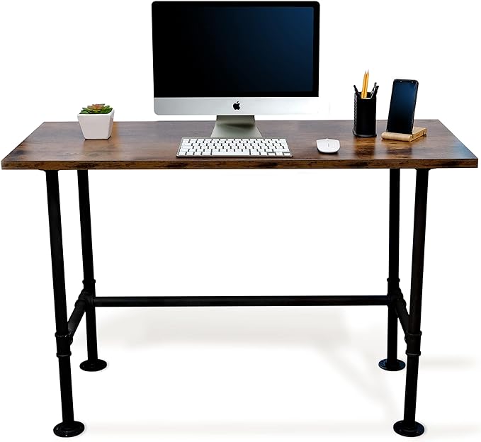 Industrial Pipe Desk Work From Home Set Up, Rustic Industrial Desk Home, Rustic Pipe Table With Industrial Pipe Desk Industrial Computer Desk Workstation Metal Industrial Desk Style Modern Study Desk - LeafyLoom