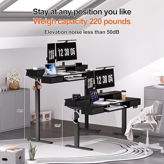 Electric Standing Desk, Multifunctional Standing Desk Adjustable Height, 63 * 24 Standing Desk with 4 Drawers, Ergonomic Adjustable Standing Desk with Keyboard Tray, Classic Black - LeafyLoom