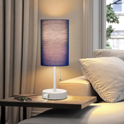 Dott Arts Table Lamp for Bedroom, 3-Color Bedside Lamps with Pull Chain, Bedroom Table Lamps for Nightstand,Small Lamp for Living Room, Bulb Included Blue … - LeafyLoom