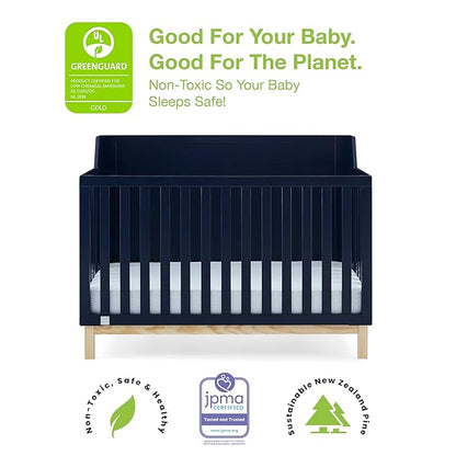 babyGap by Delta Children Oxford 6-in-1 Convertible Crib TrueSleep 2-Stage Deluxe Crib and Toddler Mattress (Bundle), Navy/Natural - LeafyLoom