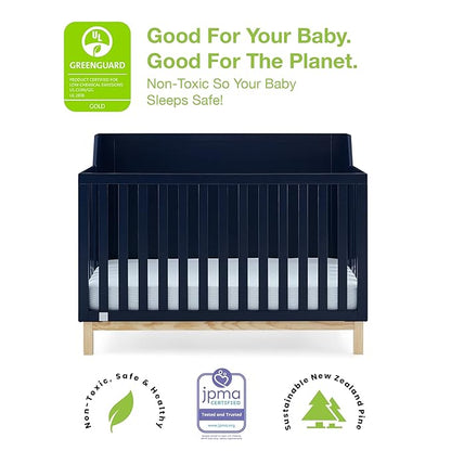 Delta Children babyGap Oxford 6-in-1 Convertible Crib + Brannan Bear Bookcase with Bins + Brannan Bear Wall Shelf with 4 Hooks, Navy/Natural (Bundle) - LeafyLoom