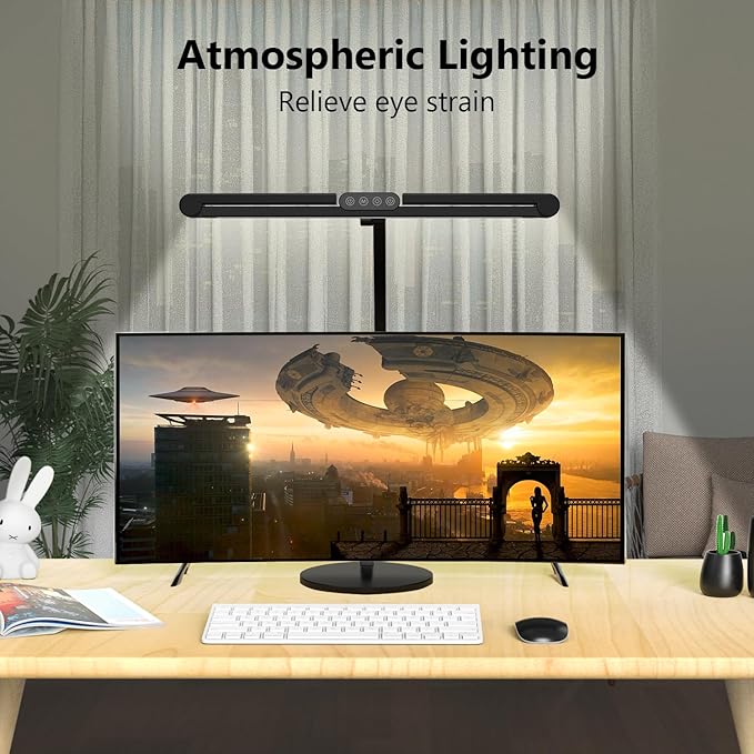 Micomlan Architect Desk Lamp with Remote Control, Adjustable Led Desk Light for Home Office with Base, 24W Bright Auto Dimming Table Light Rotatable Office Lamp with Swing Arm for Computer Cafting - LeafyLoom