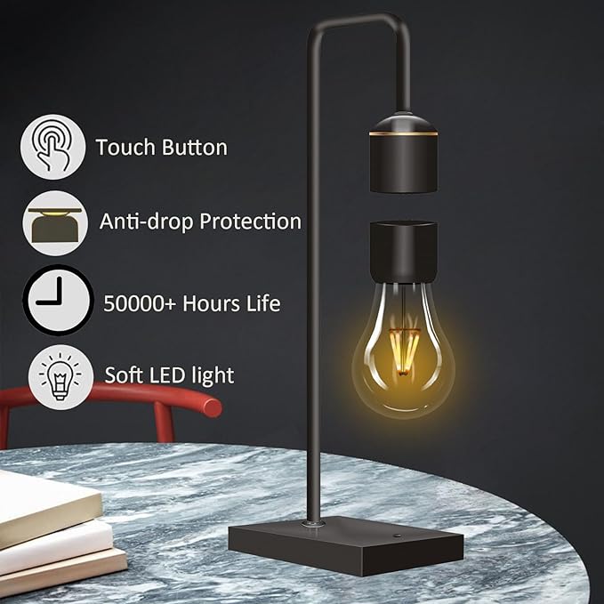 Magnetic Levitating Light Bulb Levitation Plastic Black Table Lamps Zero-Gravity Warm White LED Night Light Floating Lamp for Bedrooms Decoration Office Desk Toys Cool Festival Gifts - LeafyLoom