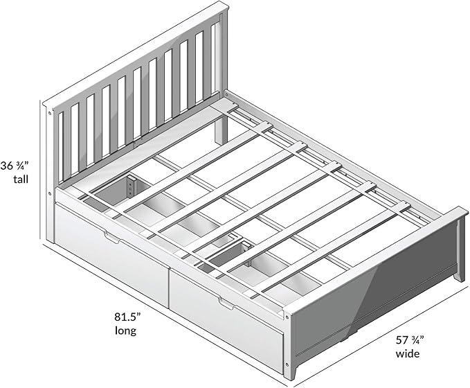 Max & Lily Full Bed, Bed Frame with Headboard For Kids with Storage Drawers, Slatted, White - LeafyLoom