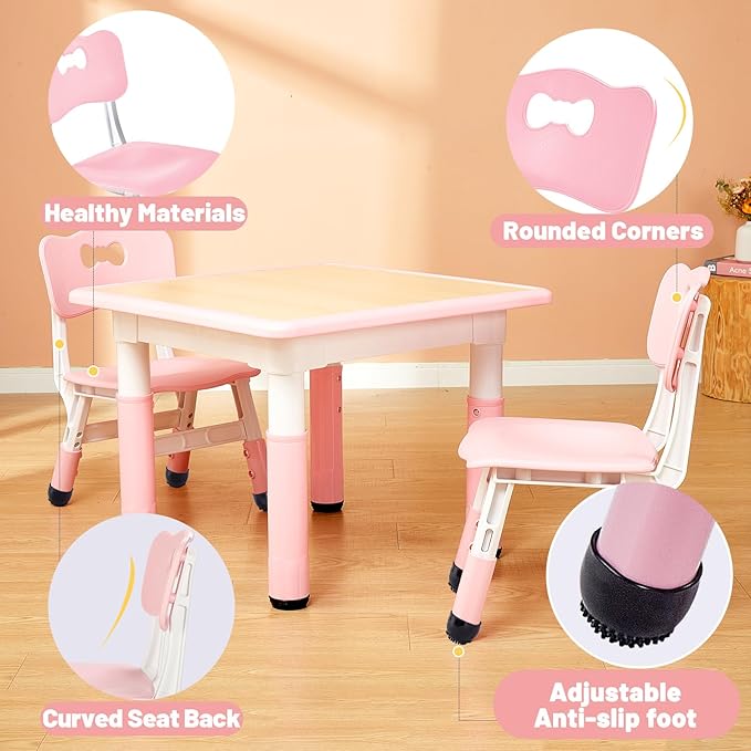 FUNLIO Adjustable Kids Chair (2pcs), 3 Level Height Adjustable Toddler Chair for Ages 3-8, Sturdy Child Chair with Maximum Bearing 220lbs, for Classrooms/Daycares/Homes, CPC & CE Approved - Pink - LeafyLoom