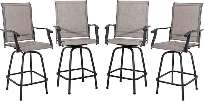 Shintenchi 4 Piece Outdoor Swivel Bar Stools, Patio Height Top Bar Stools Chairs Set of 4, All-Weather Textile Patio Bistro Bar high Chairs Set with High Back, Armrest for Lawn, Garden, Deck - LeafyLoom