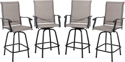 Shintenchi 4 Piece Outdoor Swivel Bar Stools, Patio Height Top Bar Stools Chairs Set of 4, All-Weather Textile Patio Bistro Bar high Chairs Set with High Back, Armrest for Lawn, Garden, Deck - LeafyLoom