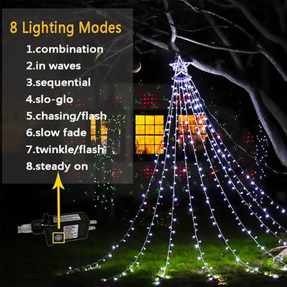 Aokudoni Christmas Decorations Outside, 12.6FT 350 LED 8 Modes Star Christmas Lights Outdoor, Christmas Lights for House Yard Porch Holiday Decoration, Cool White Aokudoni