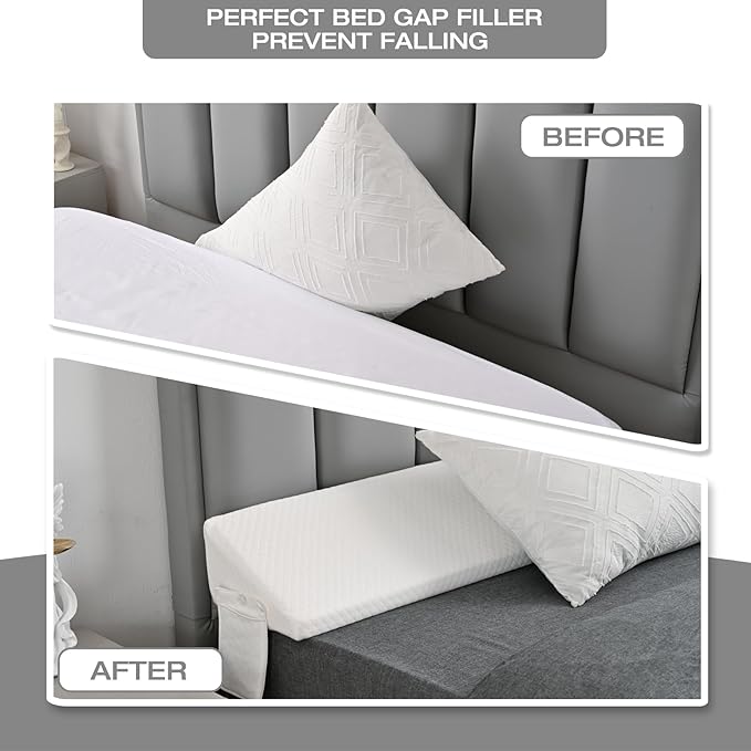 Twin Size Bed Wedge Pillow for Headboard Pillow Mattress Gap Filler Pillow(0"-8") Gaps Between Mattress and Wall College Dorm Bed Wedge Pillow Twin Bed White Bedside Pillow Mattress Space Filler - LeafyLoom