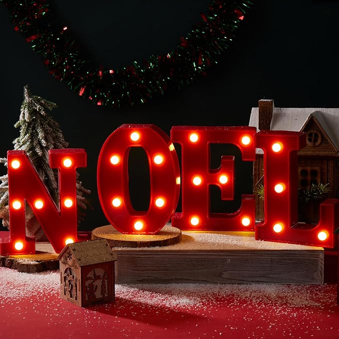 VIHOSE Christmas LED Letter Lights Sign Table Decoration Christmas Light up Letters Battery Powered Letter for Home Bar Christmas Party Bedroom Tabletop Decoration Gift(Noel) VIHOSE