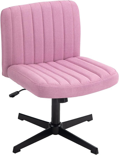 Panana Office Chair Fabric Padded Seat Armless Desk Chair Swivel Computer Task Chair Mid-Back No Wheels Accent Chair (Pink) - LeafyLoom