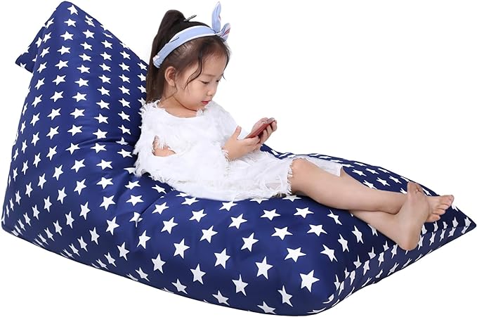 Jorbest Stuffed Animal Storage Bean Bag Chair for Kids and Adults, Stuffed Animal Bean Bag Storage, Luxury Velvet Soft Bean Bag Cover Only (Navy with White Stars 200L/52 Gal) - LeafyLoom