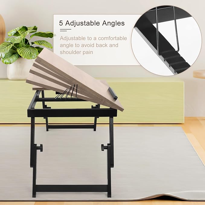 Bamboo Laptop Desk Bed Tray Table Adjustable Table for Computer Tilting Top Foldable Leg with Drawer - LeafyLoom