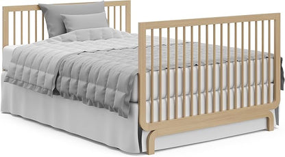 Storkcraft Santorini Deluxe 5-in-1 Convertible Crib with Bonus Toddler Guardrail (Driftwood) – GREENGUARD Gold Certified, Toddler Guardrail Included in Box, Fits Standard Crib Mattress - LeafyLoom