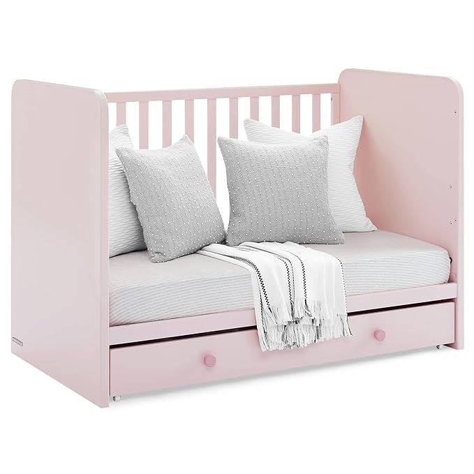 GAP babyGap Graham 4-in-1 Convertible Crib with Storage Drawer - Greenguard Gold Certified, Blush Pink/Dark Pink - LeafyLoom