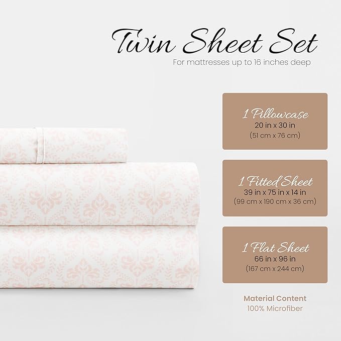 Linen Market 3 Piece Twin Bedding Sheet Set (Pink Classic) - Sleep Better Than Ever with These Ultra-Soft & Cooling Bed Sheets for Your Twin Size Bed - Deep Pocket Fits 16" Mattress - LeafyLoom