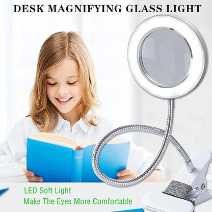 Magnifying Glass with Light and Stand, Desk Lamp LED light with USB Powered,Adjustable Flexible Gooseneck,clip on desktop & bed for Reading, Crafts;studio for Daily Hobbies Repairing. - LeafyLoom