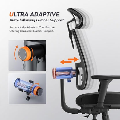 Newtral Ergonomic Home Office Chair, High Back Desk Chair with Unique Adaptive Lumbar Support, Adjustable Headrest, Seat Depth Adjustment, 96°-126° Tilt Function, 4D Armrest Recliner - LeafyLoom