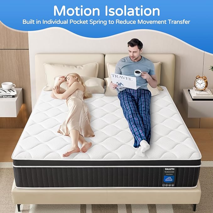 Queen Mattress 12 Inch, Queen Size Hybrid Mattresses in a Box, Memory Foam Queen Mattress Made of Individually Pocketed Springs for Support and Pressure Relief, Medium Firm - LeafyLoom