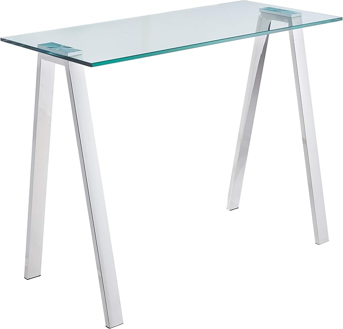 Cortesi Home Trixie Glass Top Desk/Console Table with Stainless Steel Frame, 40" - LeafyLoom