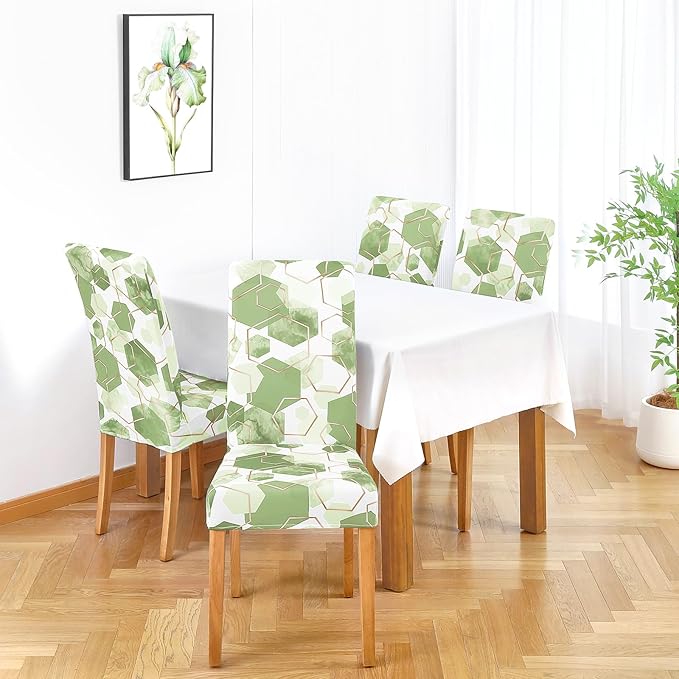 Gibelle Dining Room Chair Covers Set of 4, Soft Stretch Kitchen Chair Covers Slipcover Protector, Removable Washable Geometric Parson Chair Covers 4 Pack, Sage Green Gibelle