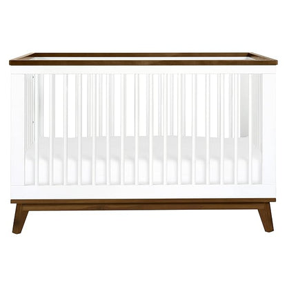 Babyletto Scoot 3-in-1 Convertible Crib with Toddler Bed Conversion Kit in White and Natural Walnut, Greenguard Gold Certified - LeafyLoom