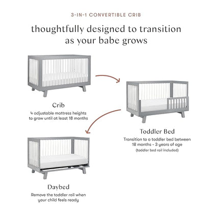 Babyletto Hudson 3-in-1 Convertible Crib with Toddler Bed Conversion Kit in Grey and White, Greenguard Gold Certified - LeafyLoom