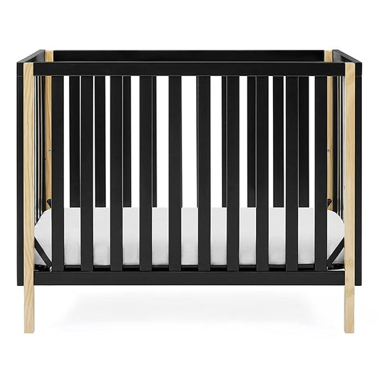 Delta Children Gio Mini Crib with 2.75" Mattress Included, Ebony/Natural - LeafyLoom