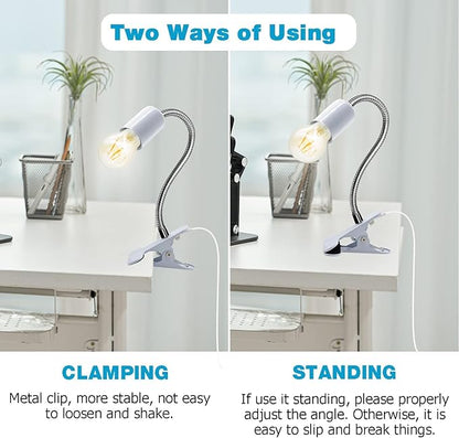 Desk Clip Lamp Holder,Clamp Clip on Light, E26/E27 Book Clamp Light Fixture,Clip Laptop Lamp 360° Flexible Grow Light Holder White 1pc - LeafyLoom