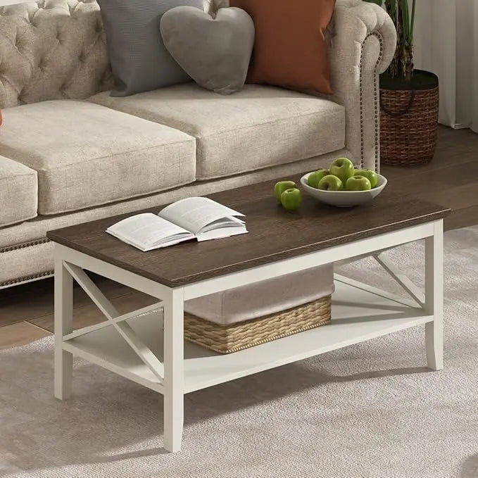 ChooChoo Oxford Coffee Table, Wooden Coffee Table with Thicker Legs, White Coffee Table with Storage for Living Room - LeafyLoom