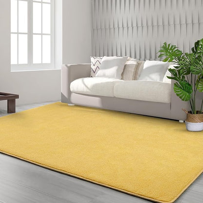 Area Rugs for Bedroom Living Room, 4x6 Yellow Super Soft Comfy Thickened Memory-Foam Indoor Carpets, Modern Aesthetic Minimalist Carpet for Boys Girls Adults Apartment Nursery Home Décor - LeafyLoom