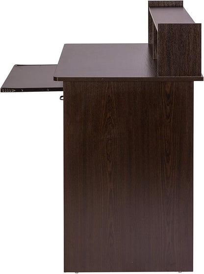 OneSpace Essential Computer Desk, Hutch with Pull-Out Keyboard, Espresso - LeafyLoom