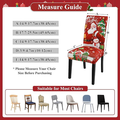 U'Artlines Christmas Chair Covers Set of 6, Removable Washable Merry Christmas Dining Chair Seat Covers Stretch Protector Slipcovers for Dining Room Kitchen Holiday Party Decor, Santa Claus UArtlines