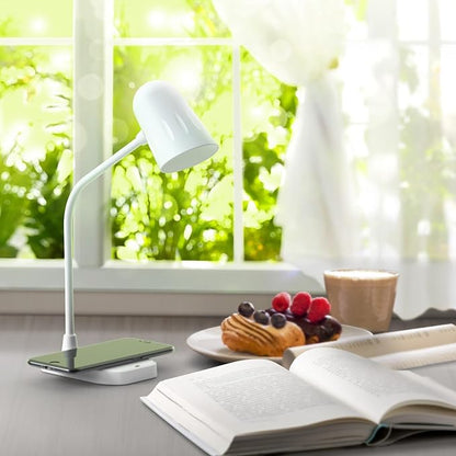 Led desk lamp with wireless charger, Bluetooth Speaker, Dimmable Table Lamp with 3 Lighting Mode, Touch Control, USB Charging Port Desk Light for Home Office Dorm Reading Work Study ( Color : White ) - LeafyLoom