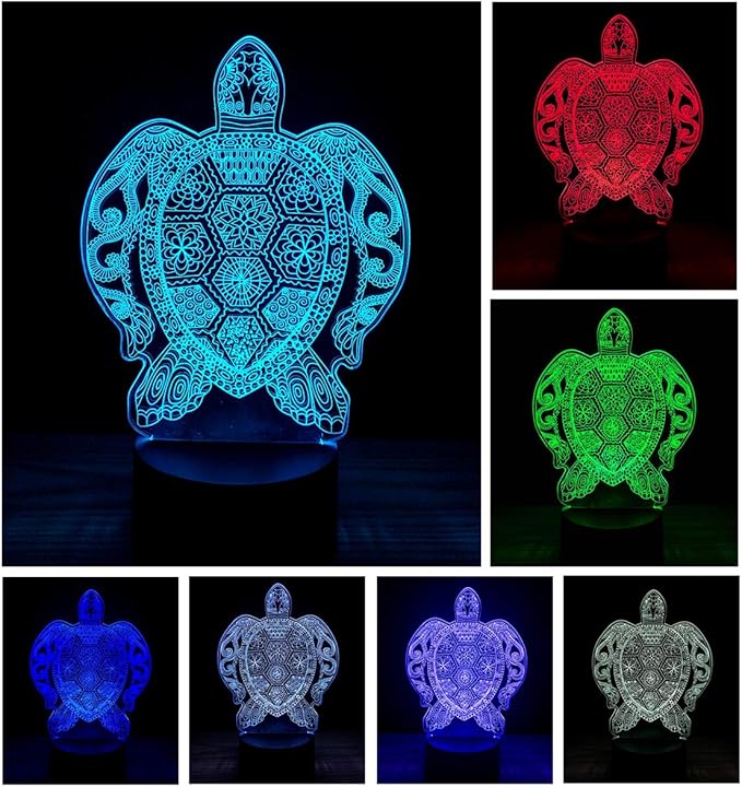 3D Optical Illusion LED Night Light ,Acrylic Boy Girl Kids Baby Sleep Desk Lamp Touch Control 7 Color Change USB Powered for Home Decorations or Holiday Gifts (Sea Turtle) - LeafyLoom