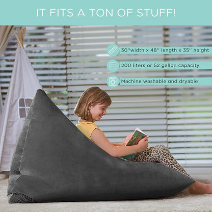 Aubliss Stuffed Animal Storage Bean Bag Chairs Cover, 50"x 35" Extra Large Velvet Bean Bags Chair for Kids & Adults, Ultra Soft Zipper Beanbag Toy Storage for Boys Girls - Darkgrey - LeafyLoom