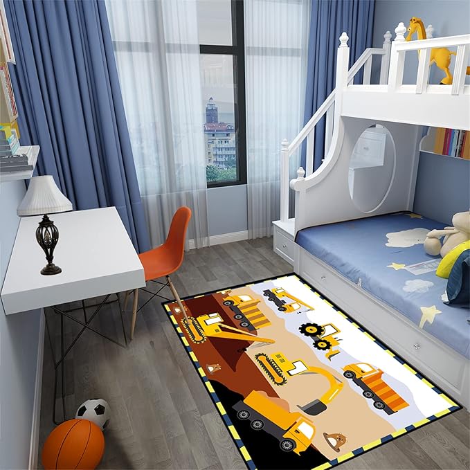 Construction Rugs for Boys Room Car Rug for Boys Room Car Rug Play Mat Kids Rugs for Playroom Car Play Mat Car Rugs for Kids Construction Decor for Boys Room 4'5''×6' - LeafyLoom