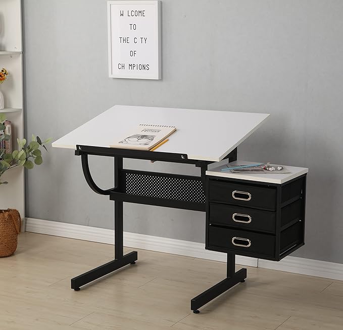 NicBex Laik-DW-00016-DX Desks, 45.67" W x 23.6" D x 29.5" H, White+Black - LeafyLoom