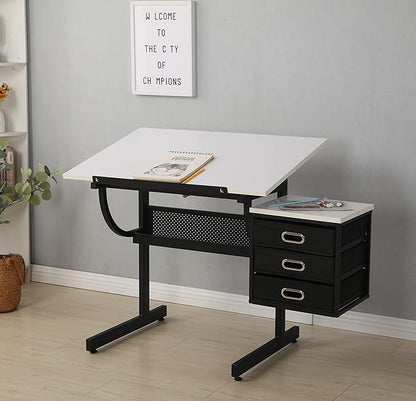 NicBex Laik-DW-00016-DX Desks, 45.67" W x 23.6" D x 29.5" H, White+Black - LeafyLoom