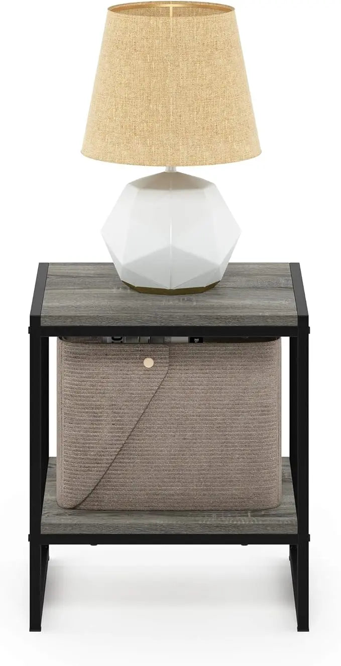 Furinno FM19122GYW Camnus Modern Living 2-Tier End Table, French Oak Grey, 15.9 in x 15.75 in x 18 in - LeafyLoom