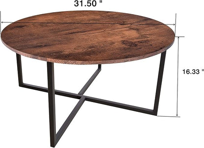 Round Coffee Table Kitchen Dining Table Modern Tea Table Office Conference Pedestal Desk Computer Study Desk Rustic Brown/Black - LeafyLoom