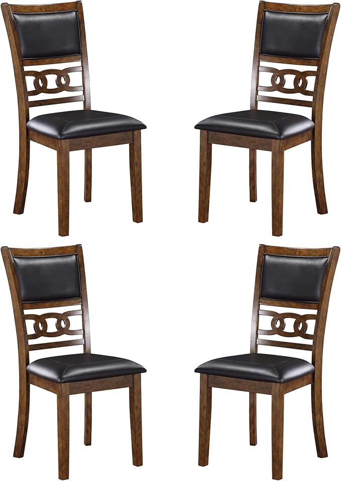 New Classic Furniture Gia Dining Chair (Set of Four), Black PU Upholstered Seat & Back Rest, Brown - LeafyLoom