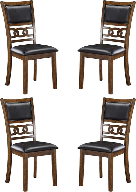 New Classic Furniture Gia Dining Chair (Set of Four), Black PU Upholstered Seat & Back Rest, Brown - LeafyLoom