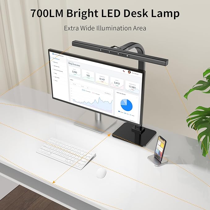 EppieBasic Led Desk Lamp, Architect Desk Lamps for Home Office, 12W Dimmable & 6 Color Modes Extra Bright Modern Table lamp with Base, Auto Dimming Overhead Desk Lighting for Workbench Monitor - LeafyLoom