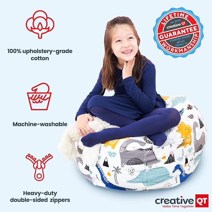 Creative QT Stuff ’n Sit Large 33’’ Bean Bag Storage Cover for Stuffed Animals & Toys – Navy Blue Polka Dot – Toddler & Kids’ Rooms Organizer – Giant Beanbag Great Plush Toy Hammock Alternative - LeafyLoom