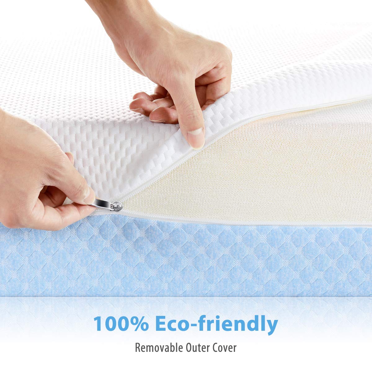 Crib Mattress, Dual Sided Comfort Memory Foam Toddler Bed Mattress, Triple-Layer Breathable Premium Baby Mattress for Infant and Toddler w/Removable Outer Cover - White&Blue - LeafyLoom