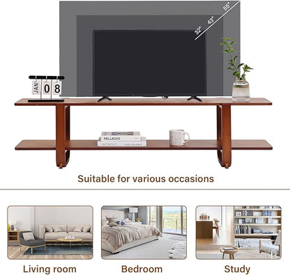 Tiita TV Stand with Storage for TVs up to 65'', Bamboo TV Console Entertainment Center with 2 Open Shelf, Mid Century Modern Media Console for Living Room, Bedroom, Walnut - LeafyLoom